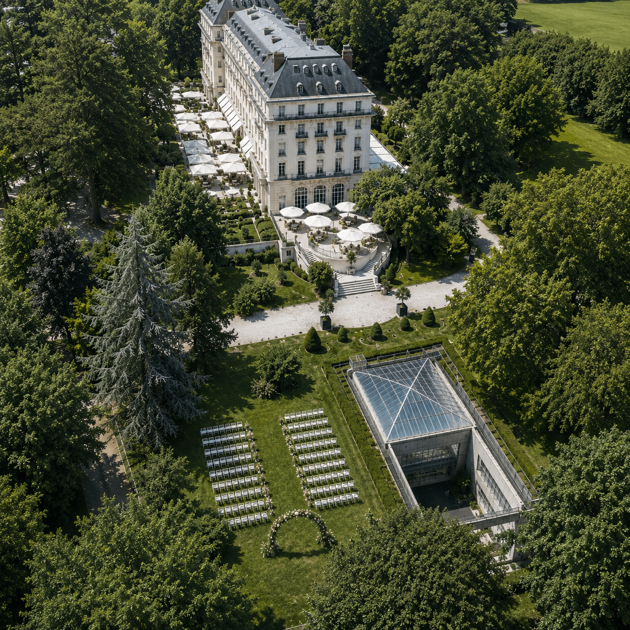 Aerial view of the Waldorf Astoria Versailles wedding areas